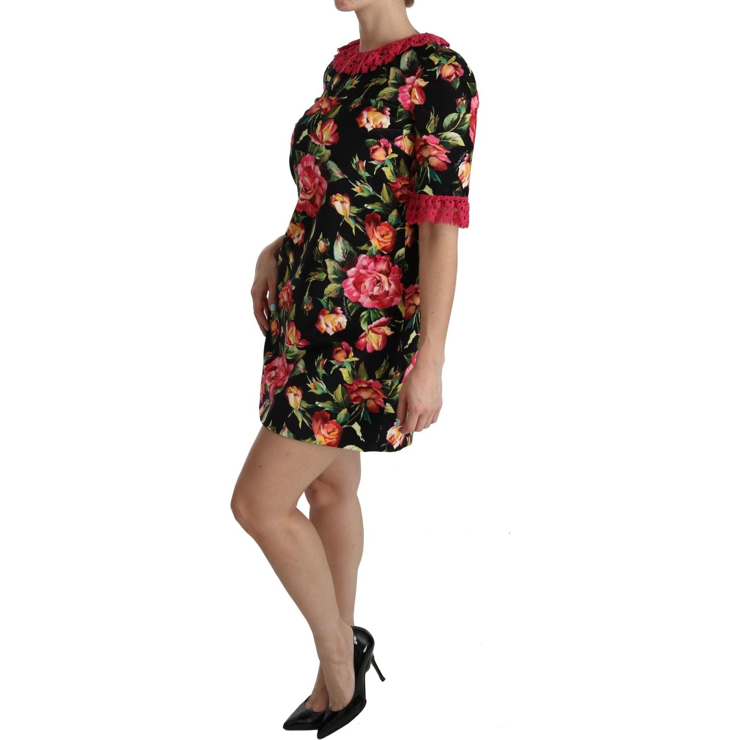Dolce & Gabbana | Floral Pink Lace A-Line Shift Mini Dress | McRichard Designer Brands