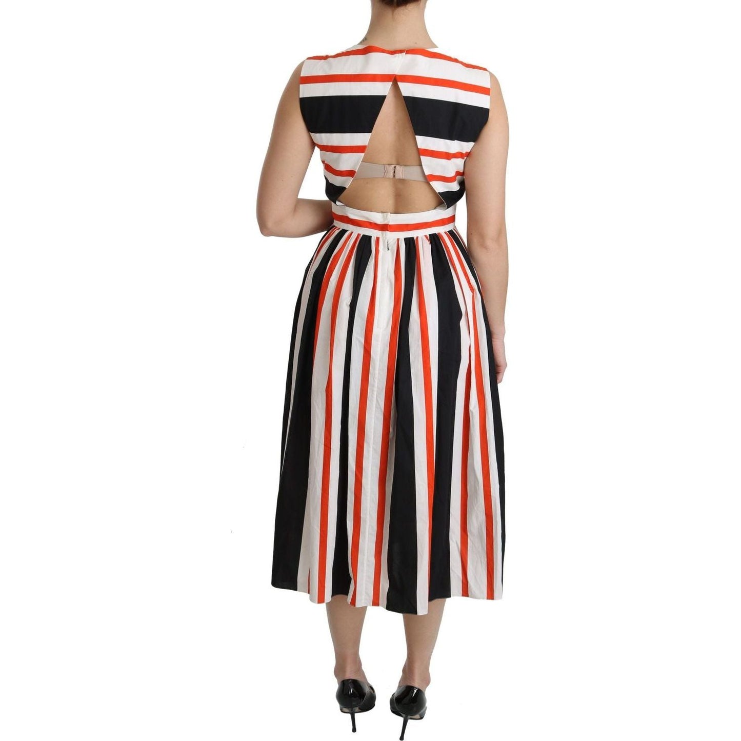 Dolce & Gabbana | Multicolor Stripes A-Line Pleated Midi Dress | McRichard Designer Brands