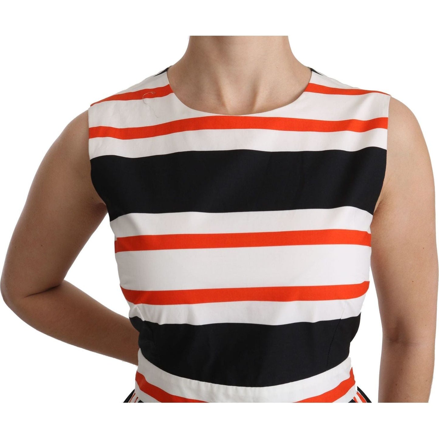 Dolce & Gabbana | Multicolor Stripes A-Line Pleated Midi Dress | McRichard Designer Brands