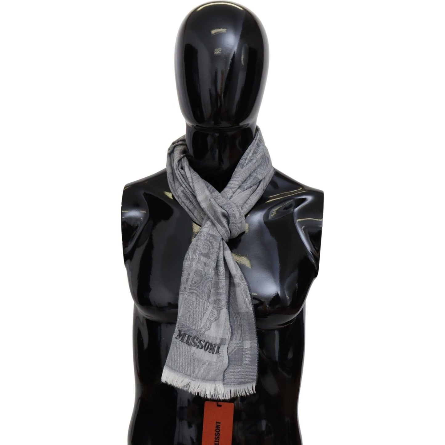 Chic Unisex Gray Wool Scarf with Logo Embroidery Missoni