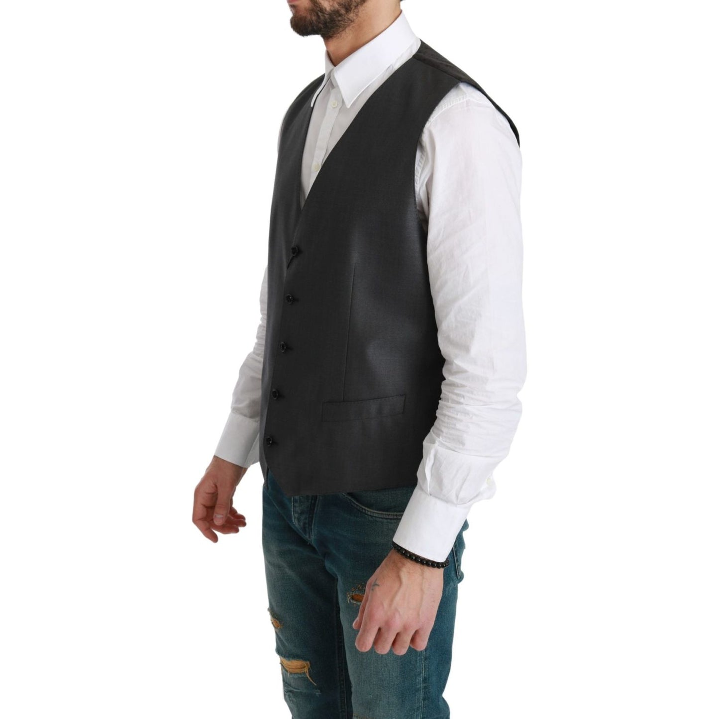 Dolce & Gabbana | Gray Waistcoat Formal Stretch Wool Vest | McRichard Designer Brands