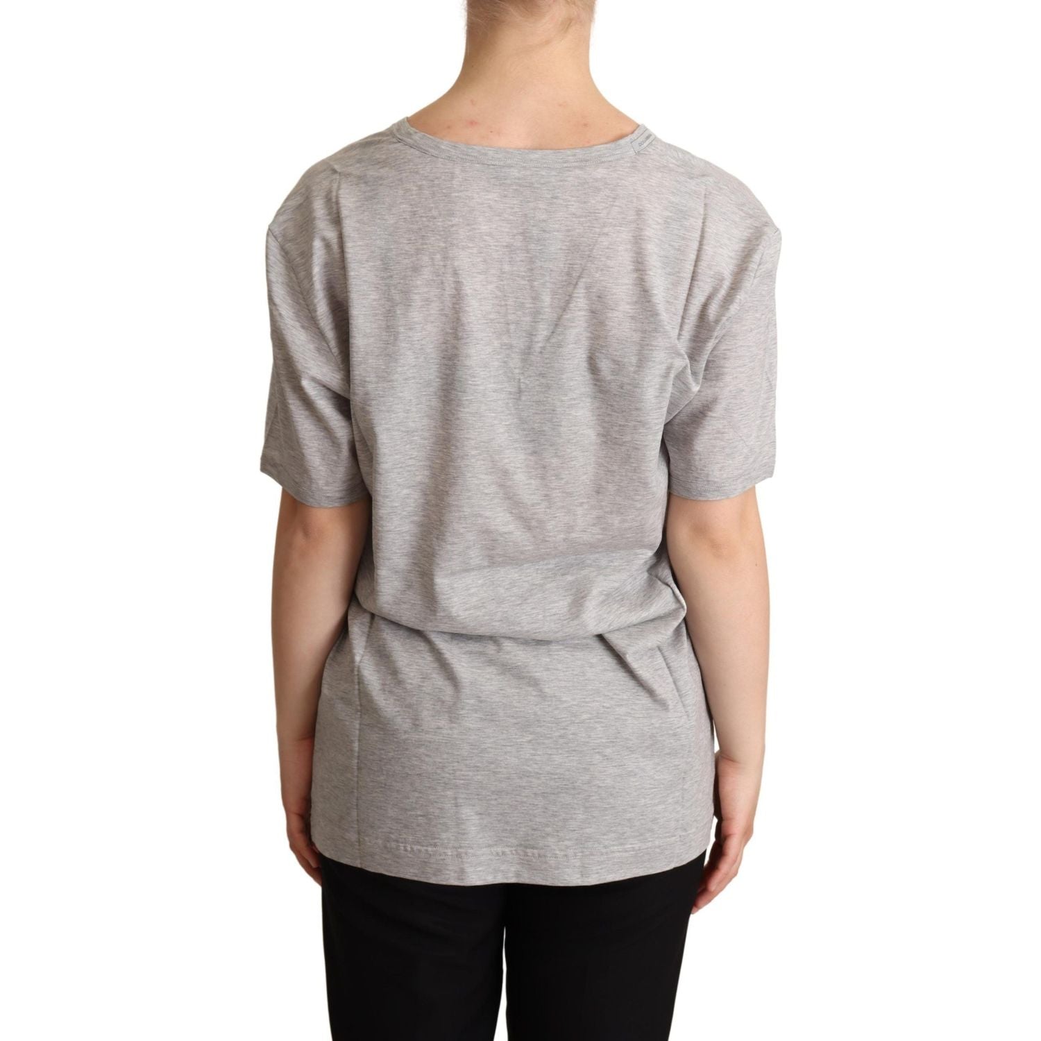 Dolce & Gabbana | Gray Solid 100% Cotton V-neck Top T-shirt  | McRichard Designer Brands