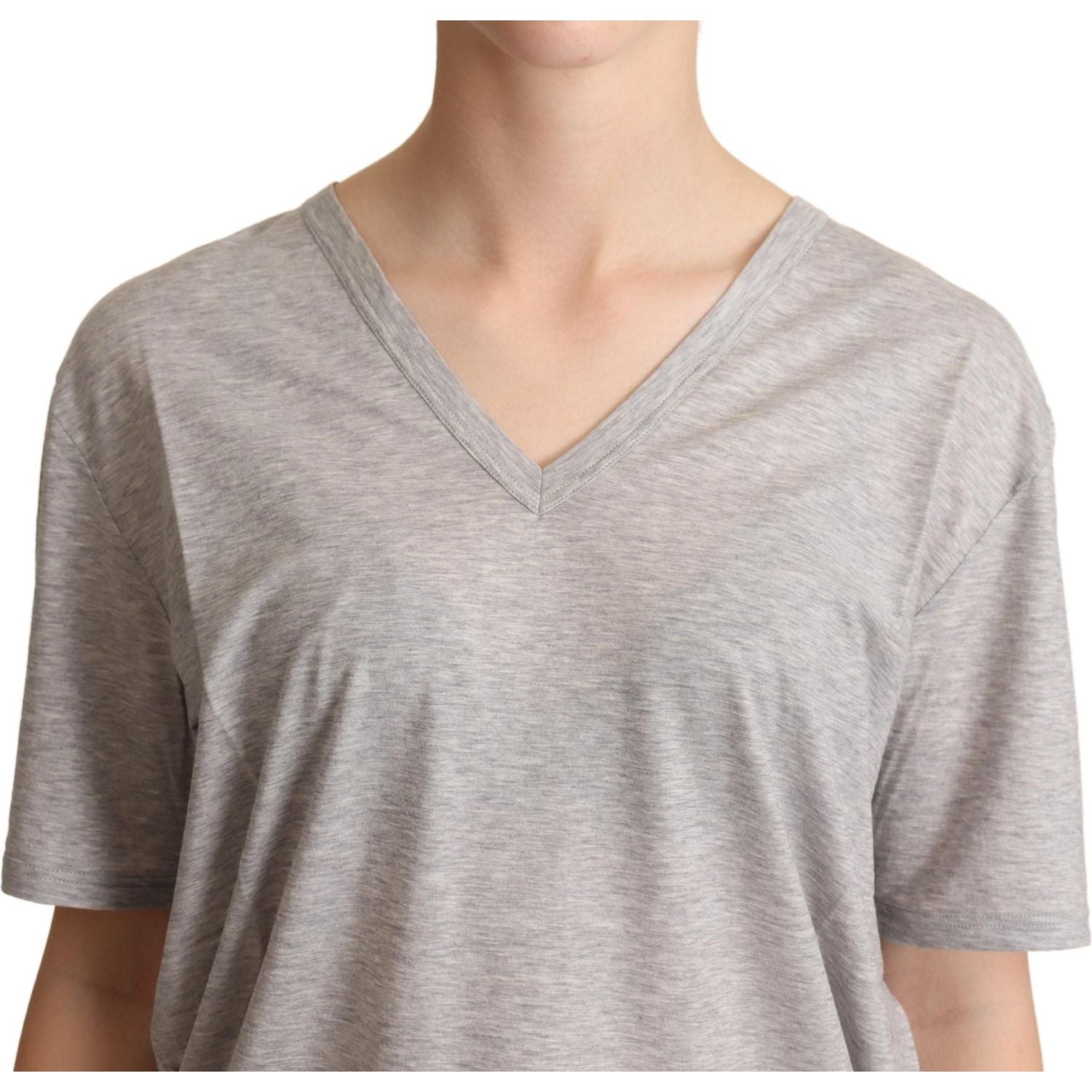 Dolce & Gabbana | Gray Solid 100% Cotton V-neck Top T-shirt  | McRichard Designer Brands
