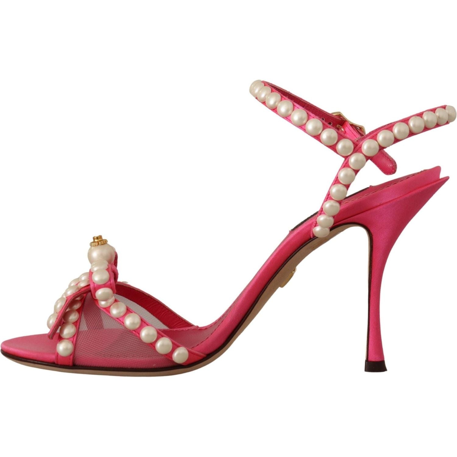 Dolce & Gabbana | Pink Satin White Pearl Crystals Heels Shoes | McRichard Designer Brands