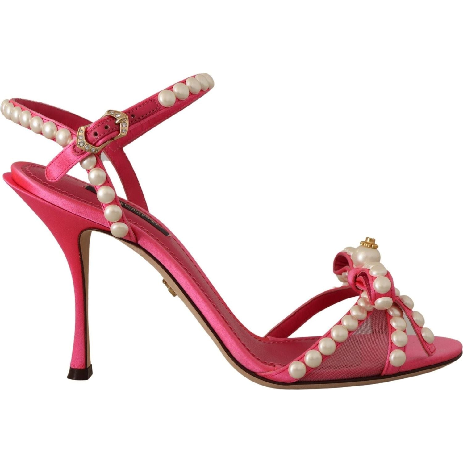 Dolce & Gabbana | Pink Satin White Pearl Crystals Heels Shoes | McRichard Designer Brands