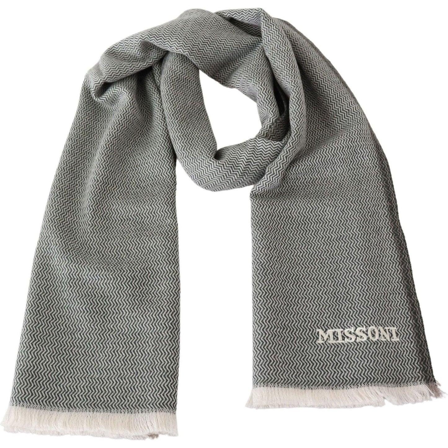 Missoni | Gray Zigzag Pattern Cashmere Unisex Neck Scarf  | McRichard Designer Brands