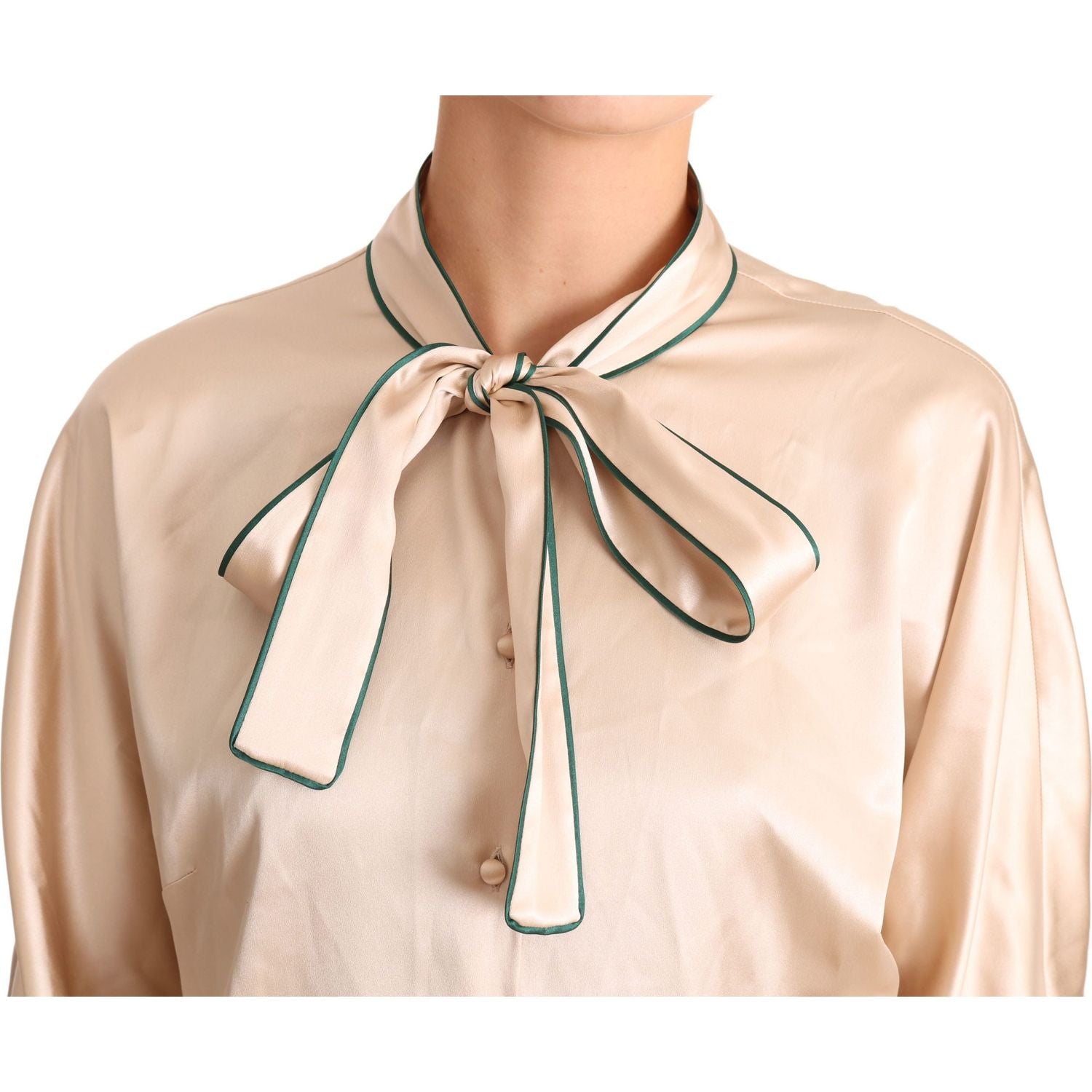Dolce & Gabbana | Beige Ribbon Silk Stretch Top Blouse | McRichard Designer Brands