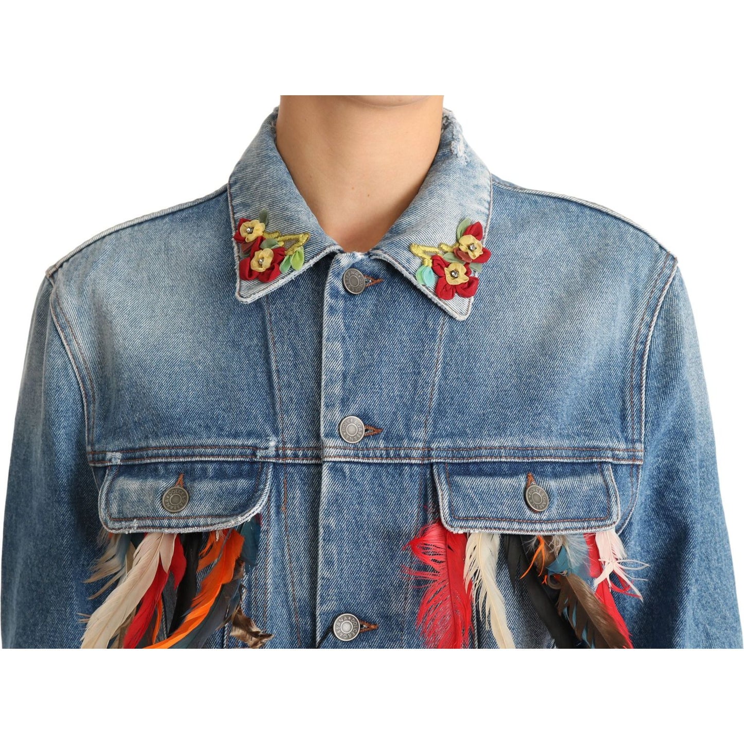 Dolce & Gabbana | DENIM Blue Jeans Feather Floral Jacket | McRichard Designer Brands