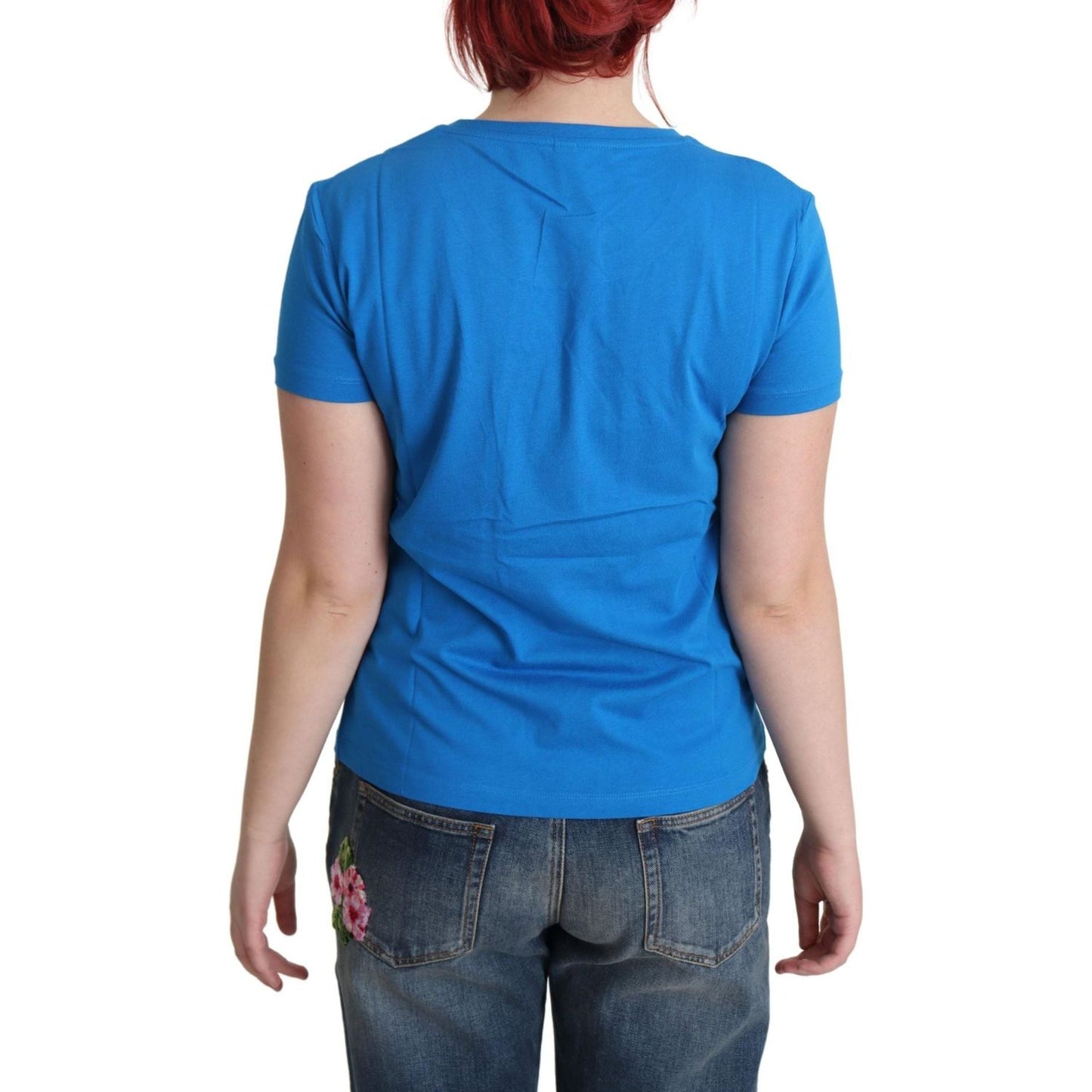 Moschino | Blue Printed Cotton Short Sleeves Tops T-shirt | 89.00 - McRichard Designer Brands