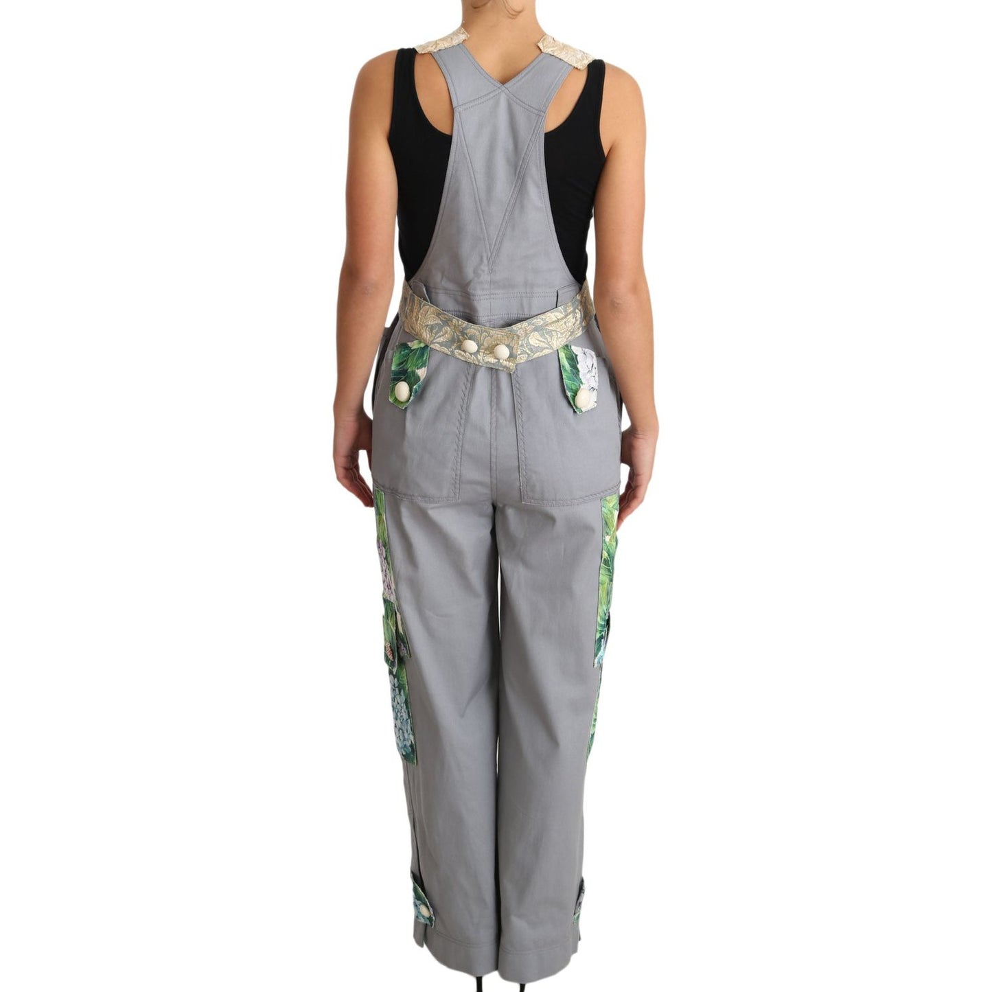 Dolce & Gabbana | Gray Overall Jeans Gray Denim Crystal Hortensia | McRichard Designer Brands