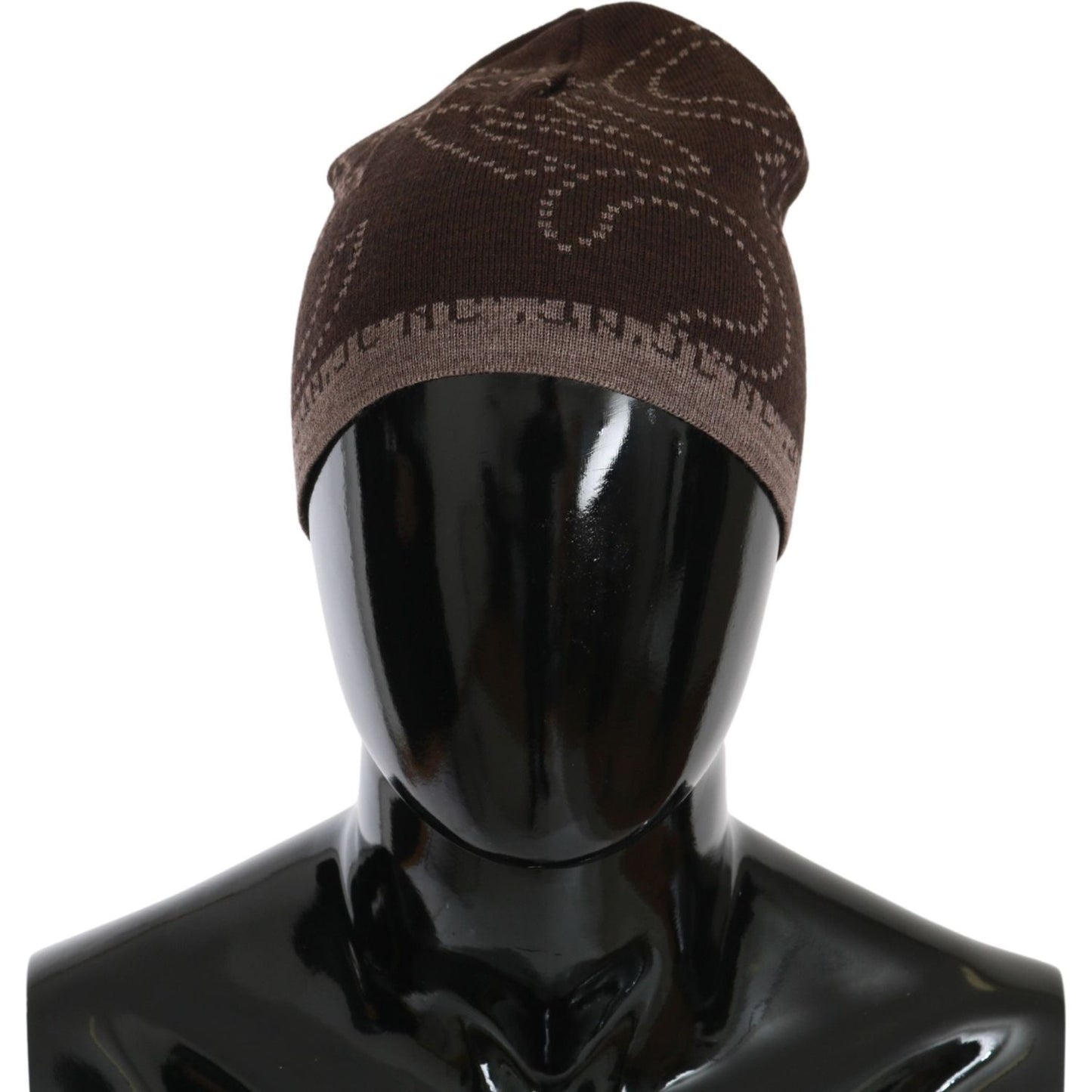 Costume National | Beanie Brown Wool Blend Branded Hat | McRichard Designer Brands