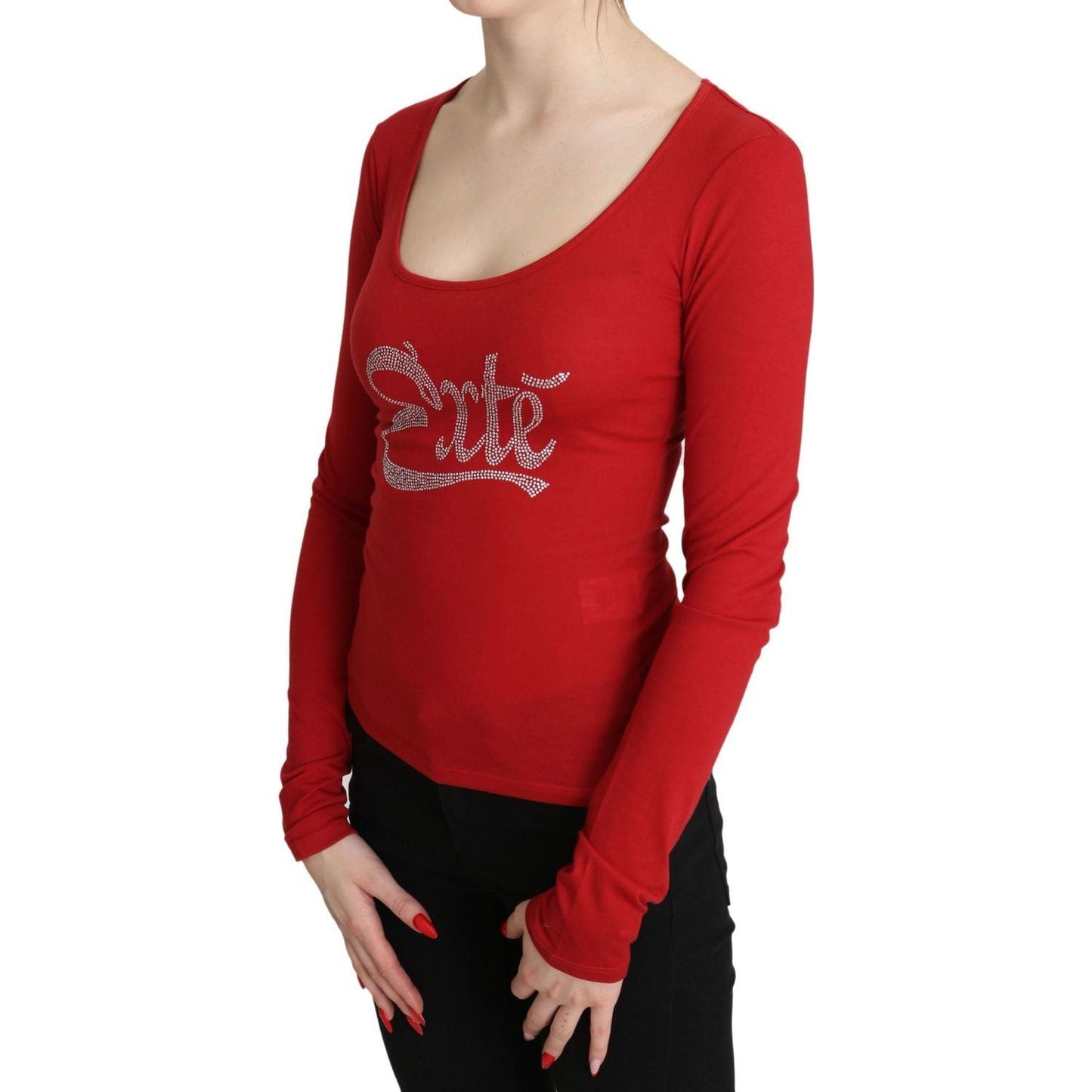 Exte | Red Exte Crystal Embellished Long Sleeve Top Blouse | McRichard Designer Brands