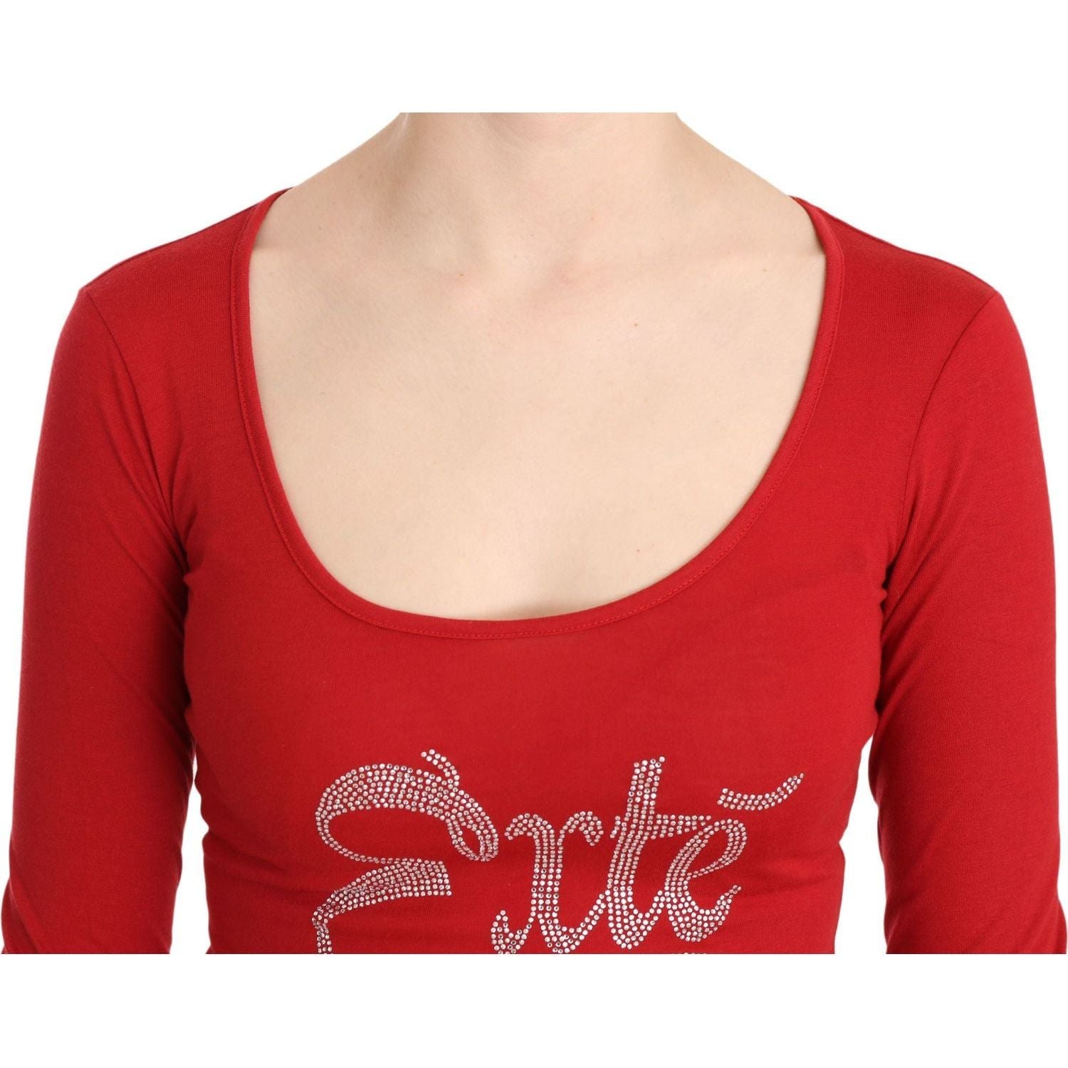 Exte | Red Exte Crystal Embellished Long Sleeve Top Blouse | McRichard Designer Brands