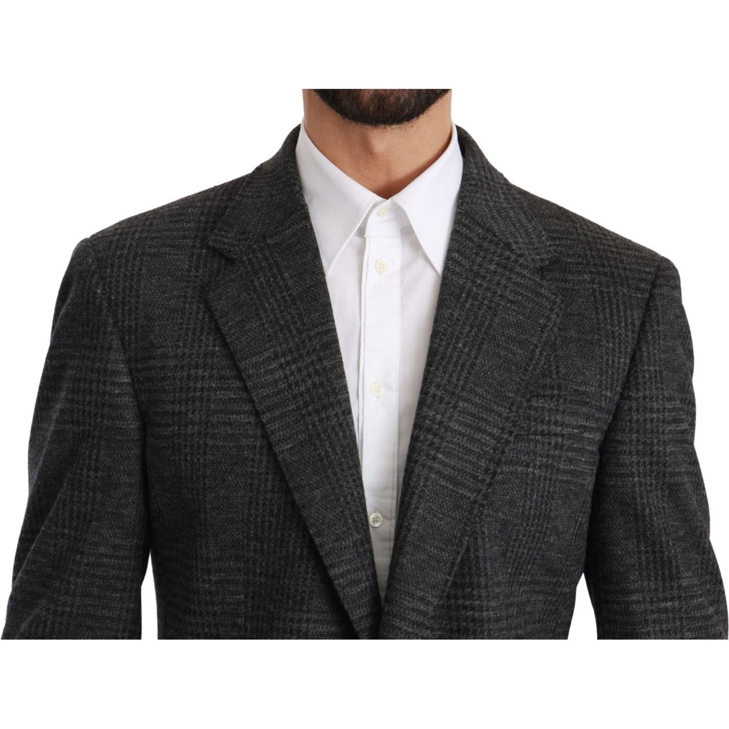 Dolce & Gabbana | Gray Plaid Check Wool Formal Jacket Blazer | McRichard Designer Brands