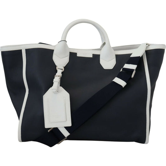 Dolce & Gabbana | White Blue Leather Shopping Tote Bag  | McRichard Designer Brands