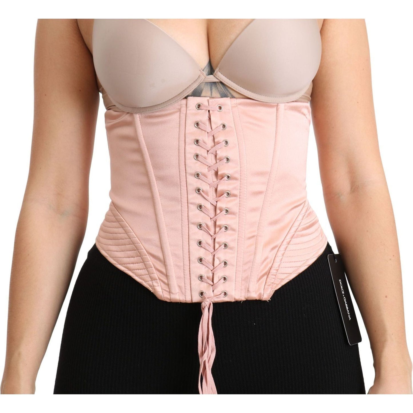 Dolce & Gabbana | Silk Pink Corset Belt Stretch Waist Strap Top | McRichard Designer Brands