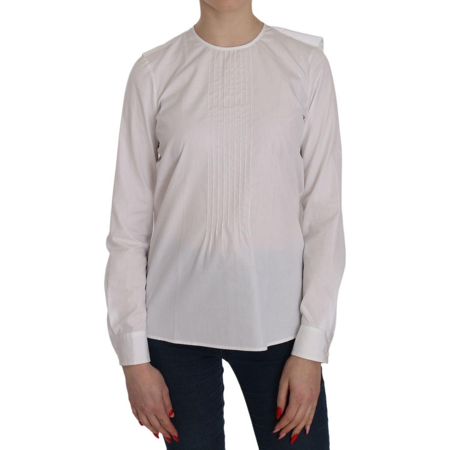 Dsquared² | White Crew Neck Long Sleeve Cotton Blouse | McRichard Designer Brands