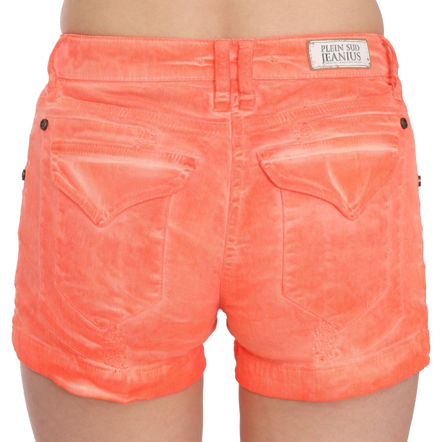 PLEIN SUD | Orange Mid Waist Cotton Denim Mini Shorts | McRichard Designer Brands