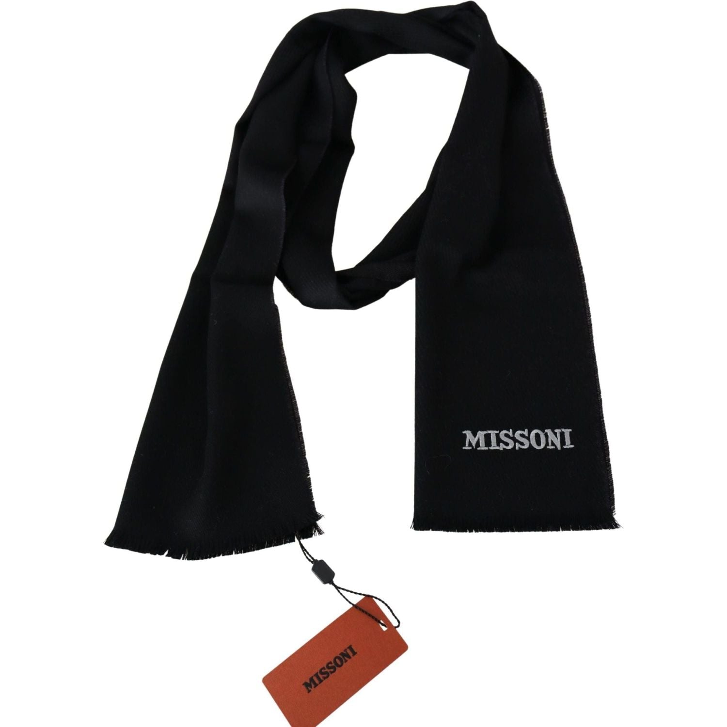Missoni | Black 100% Wool Unisex Neck Wrap Fringes Logo Scarf | 169.00 - McRichard Designer Brands