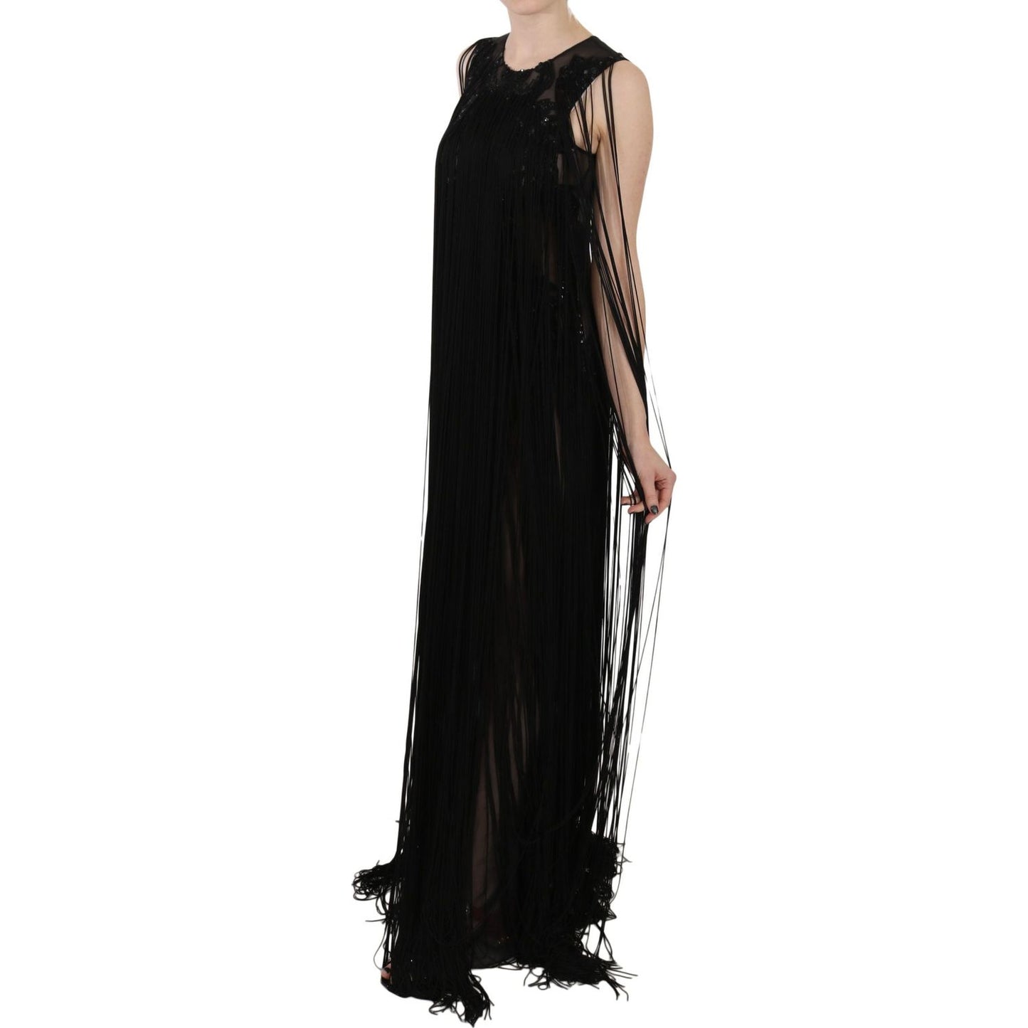 John Richmond | Black Silk Beaded Sequined Sheer Dress | McRichard Designer Brands
