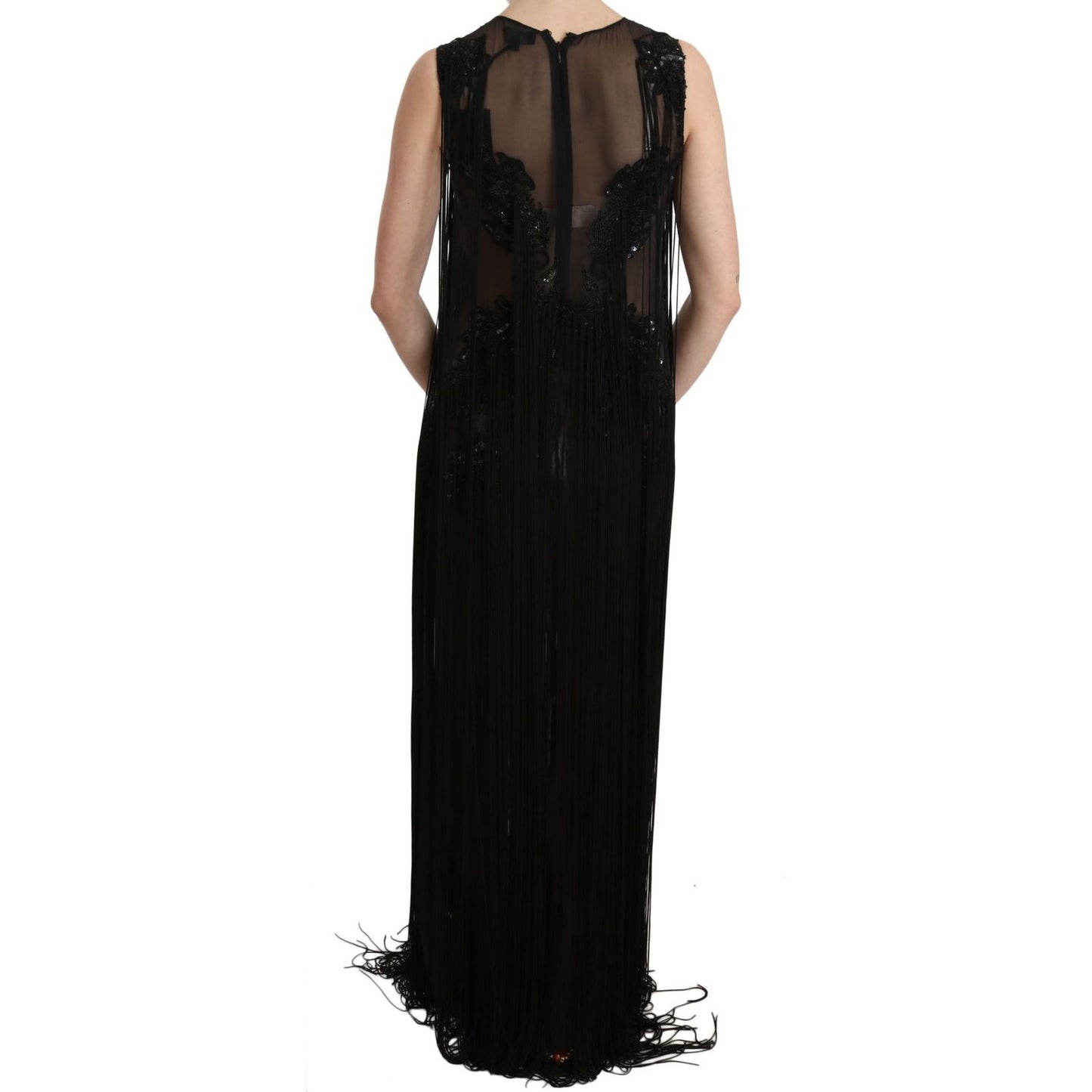 John Richmond | Black Silk Beaded Sequined Sheer Dress | McRichard Designer Brands