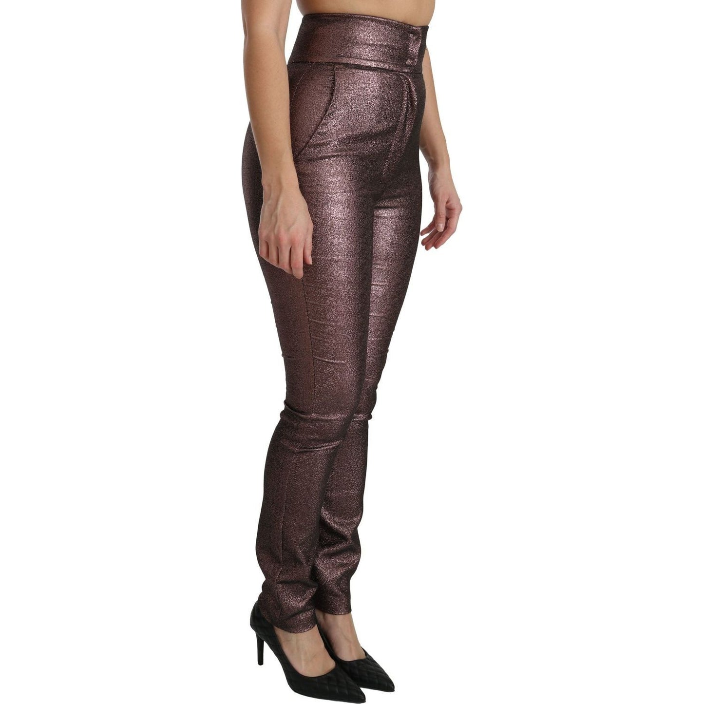 Dolce & Gabbana | Purple Metallic High Waist Skinny Cotton Pants | McRichard Designer Brands