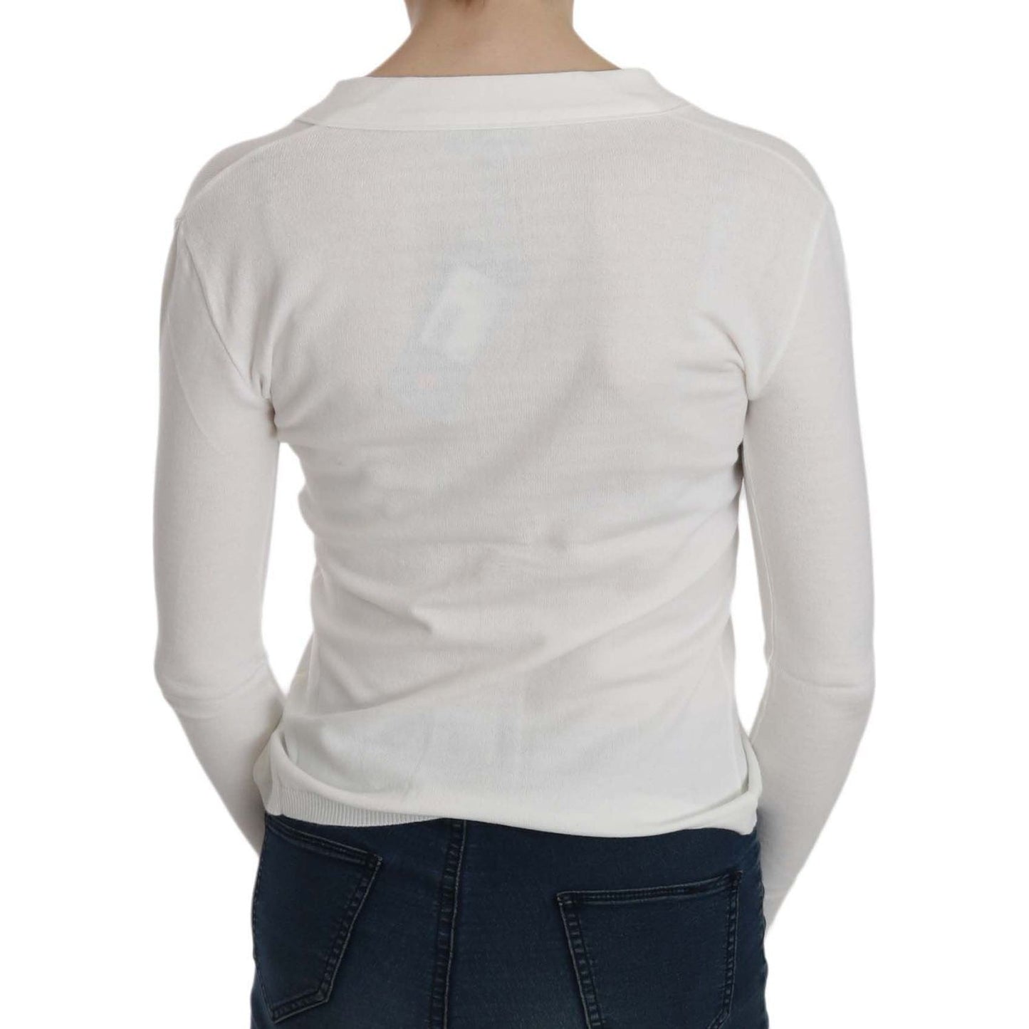BYBLOS | White V-neck Long Sleeve Cropped Cardigan Tops Sweater | McRichard Designer Brands