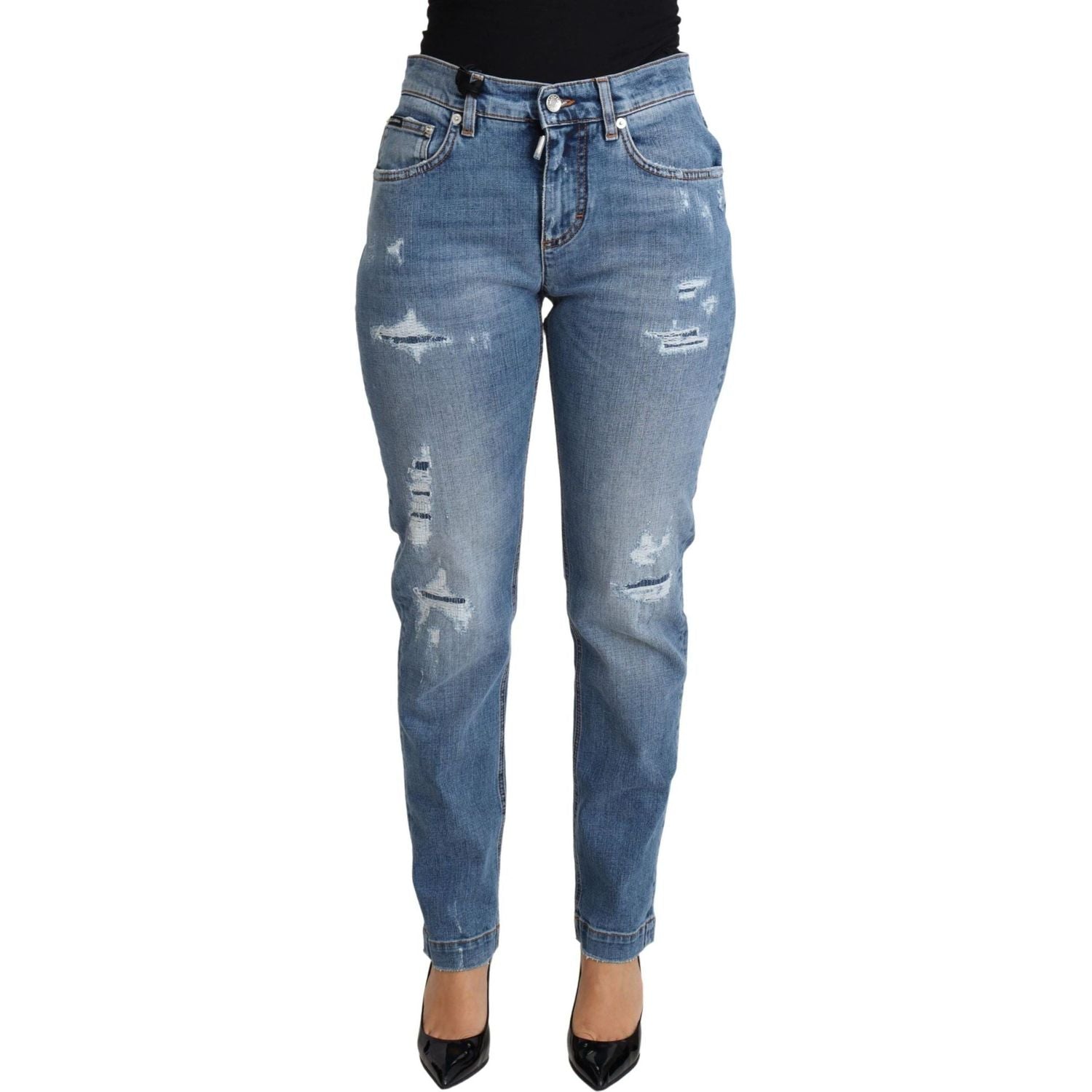 Dolce & Gabbana | Blue Tattered Skinny Denim Cotton Blend Jeans | 369.00 - McRichard Designer Brands