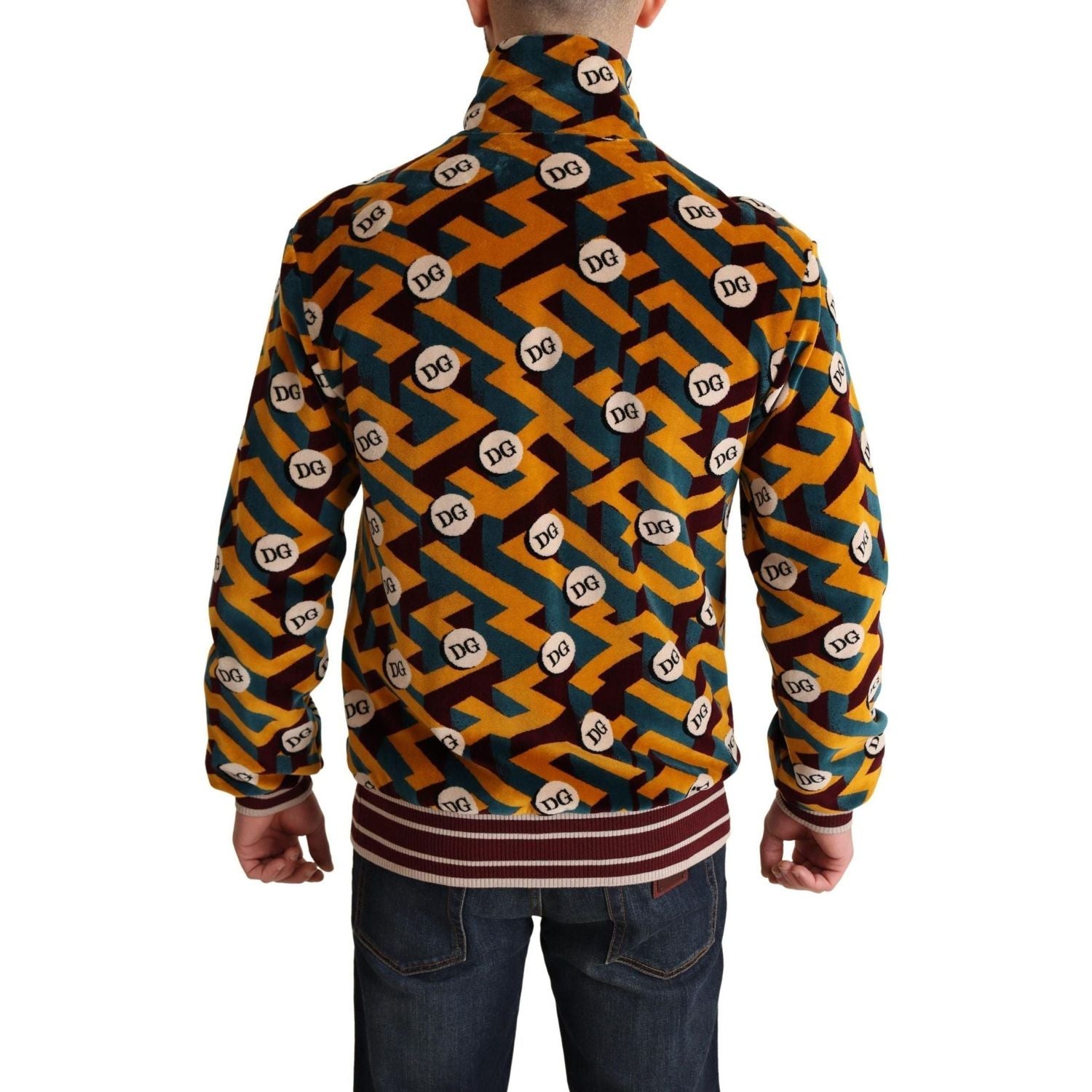 Dolce & Gabbana | Multicolor Velvet DG Logo Mens Sweater Jacket | 629.00 - McRichard Designer Brands