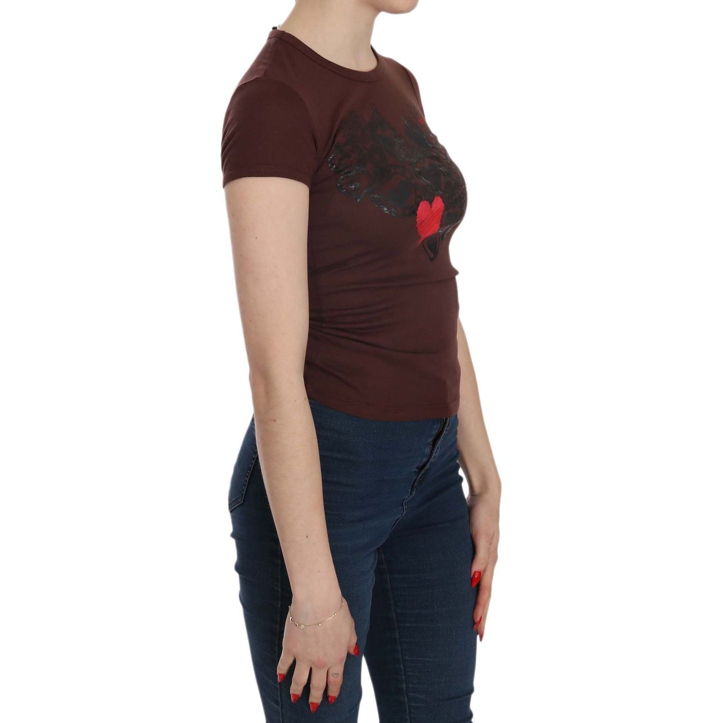 Exte | Brown Hearts Short Sleeve Casual T-shirt Top | McRichard Designer Brands