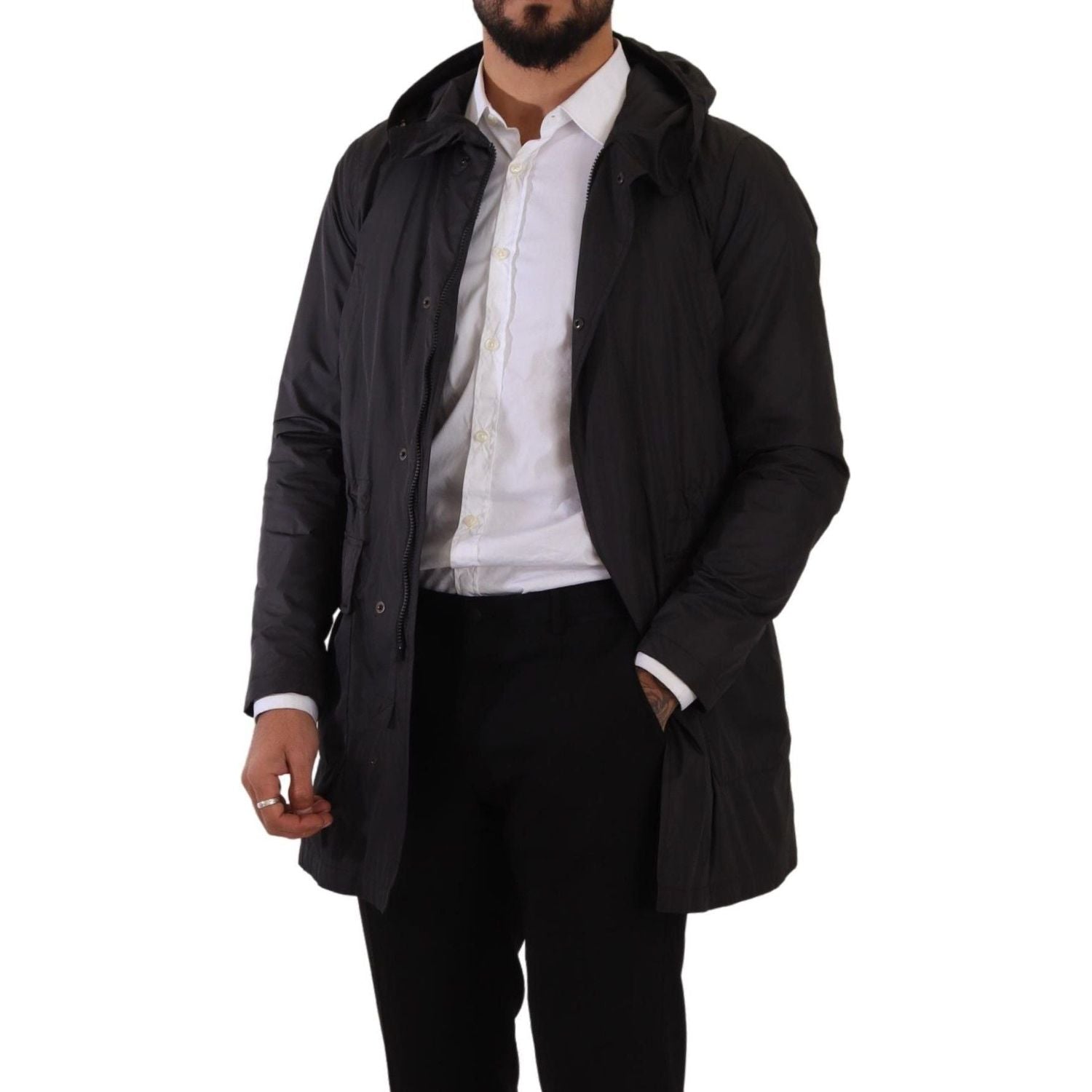 Dolce & Gabbana | Black Polyester Hooded Parka Coat Jacket  | McRichard Designer Brands
