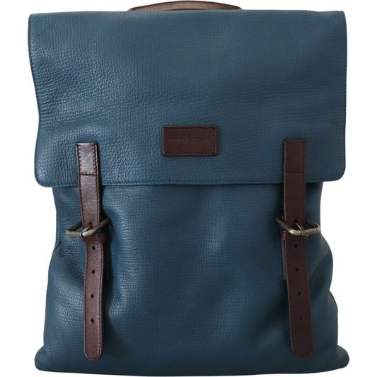 Blue Calfskin Leather Logo Plaque Men Backpack Bag