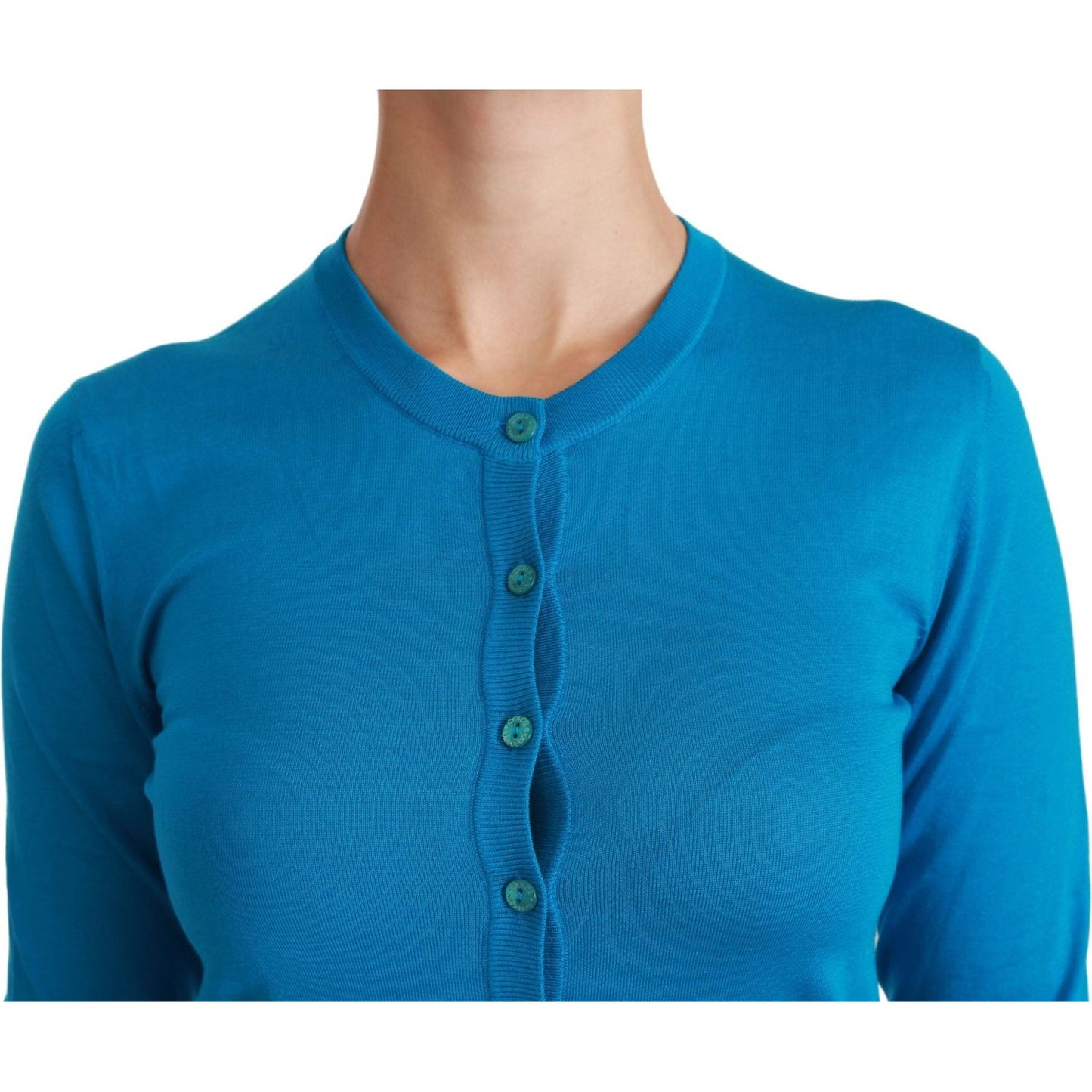 Dolce & Gabbana | Blue Crewneck Cardigan 100% Silk Sweater | McRichard Designer Brands