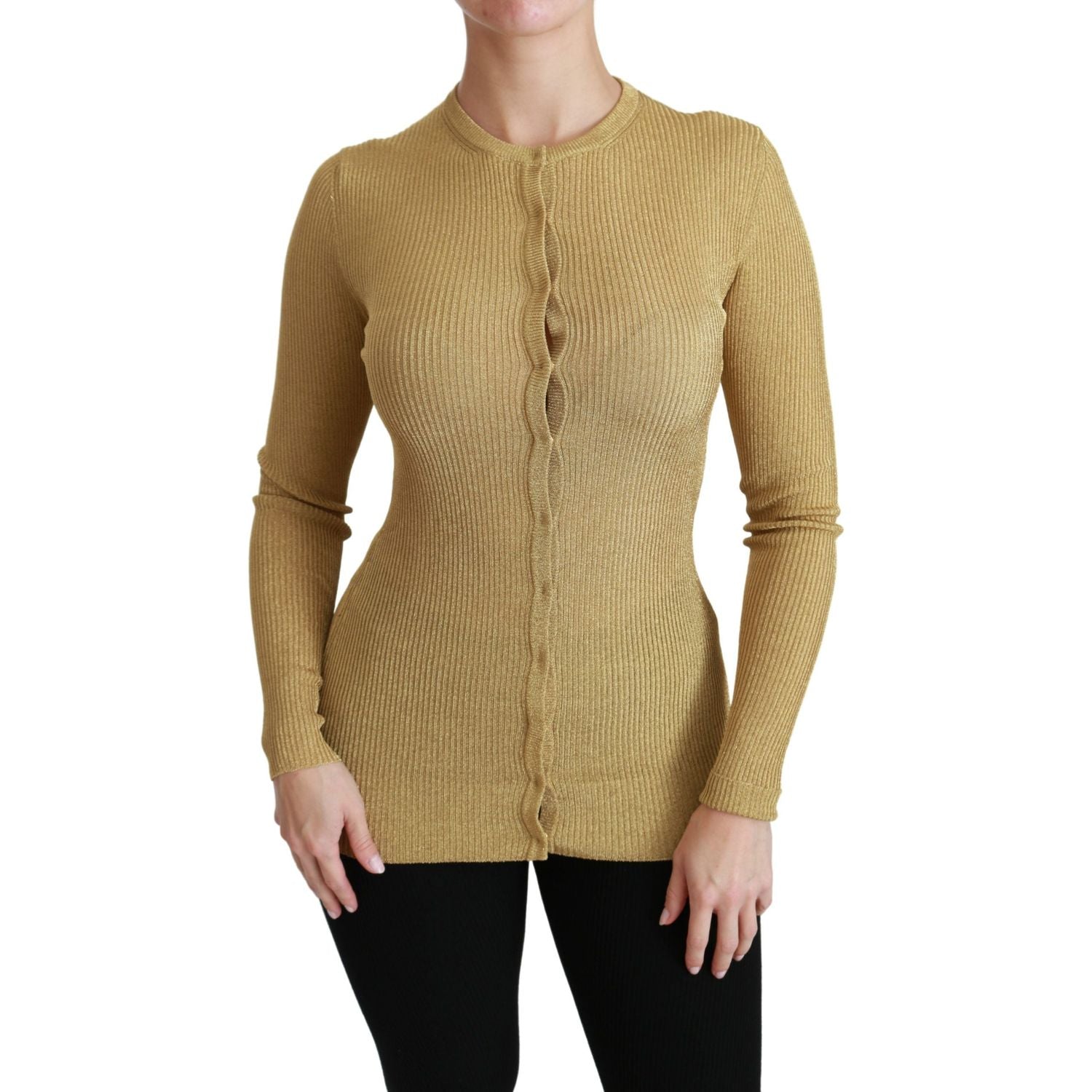 Dolce & Gabbana | Gold Long Sleeve Cardigan Viscose Sweater | McRichard Designer Brands