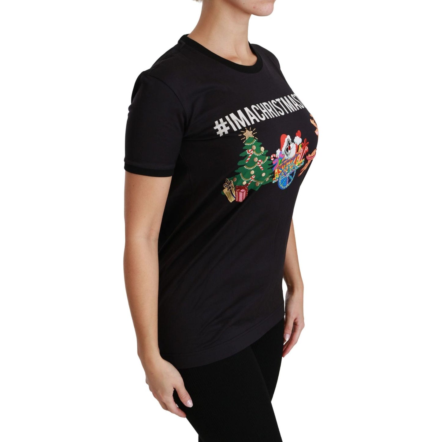 Dolce & Gabbana | Black #ImAChristmasTree Crewneck Top T-shirt | McRichard Designer Brands