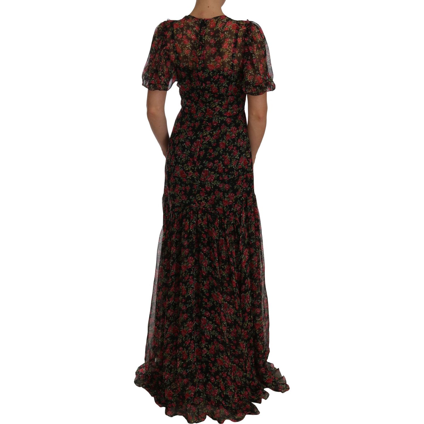 Dolce & Gabbana | Black Floral Roses A-Line Shift Gown | McRichard Designer Brands