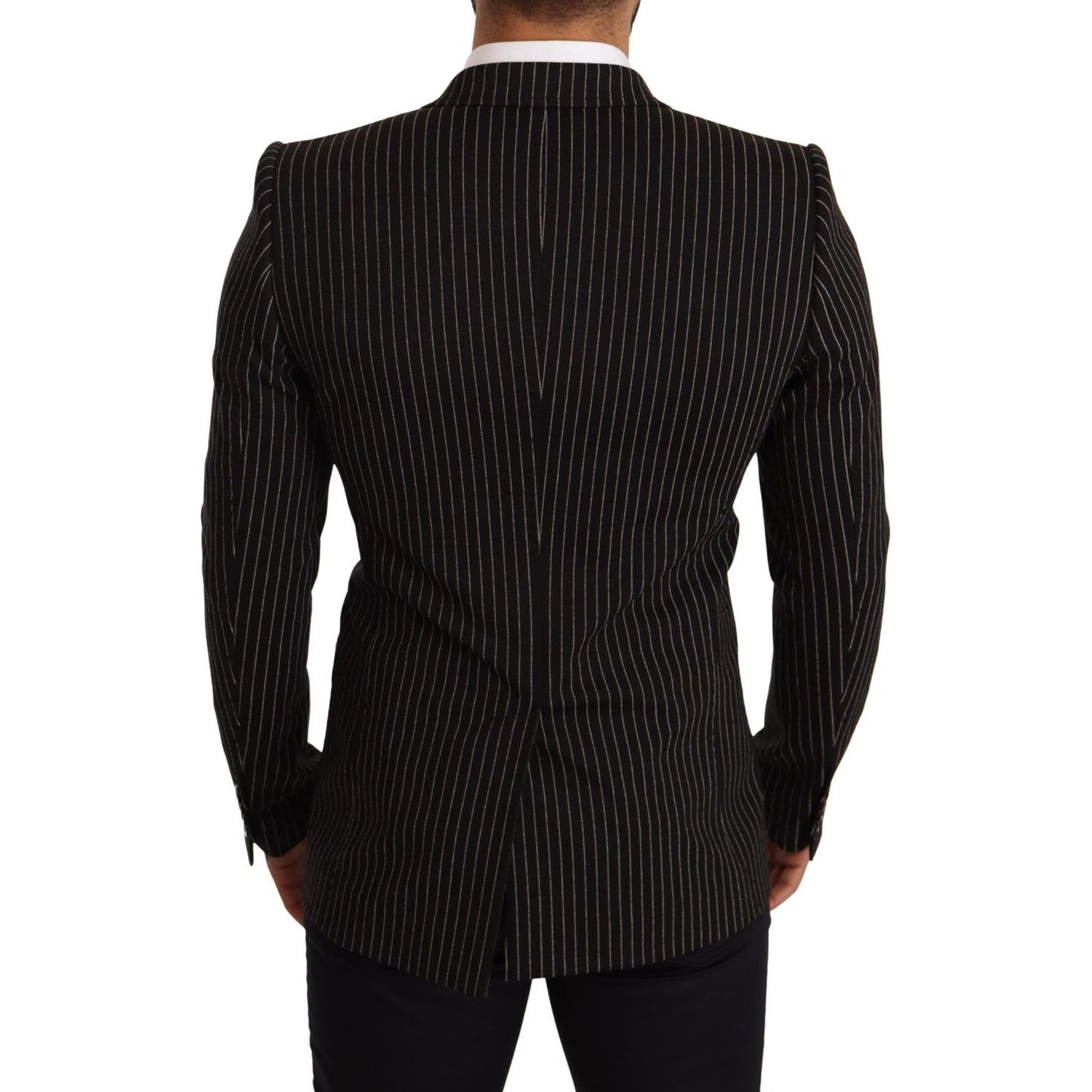 Dolce & Gabbana | Black White Striped Slim Fit Coat Blazer | McRichard Designer Brands