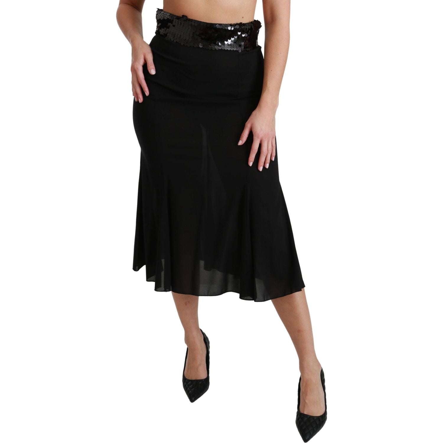 Dolce & Gabbana | Black High Waist Mermaid Midi Silk Skirt | McRichard Designer Brands