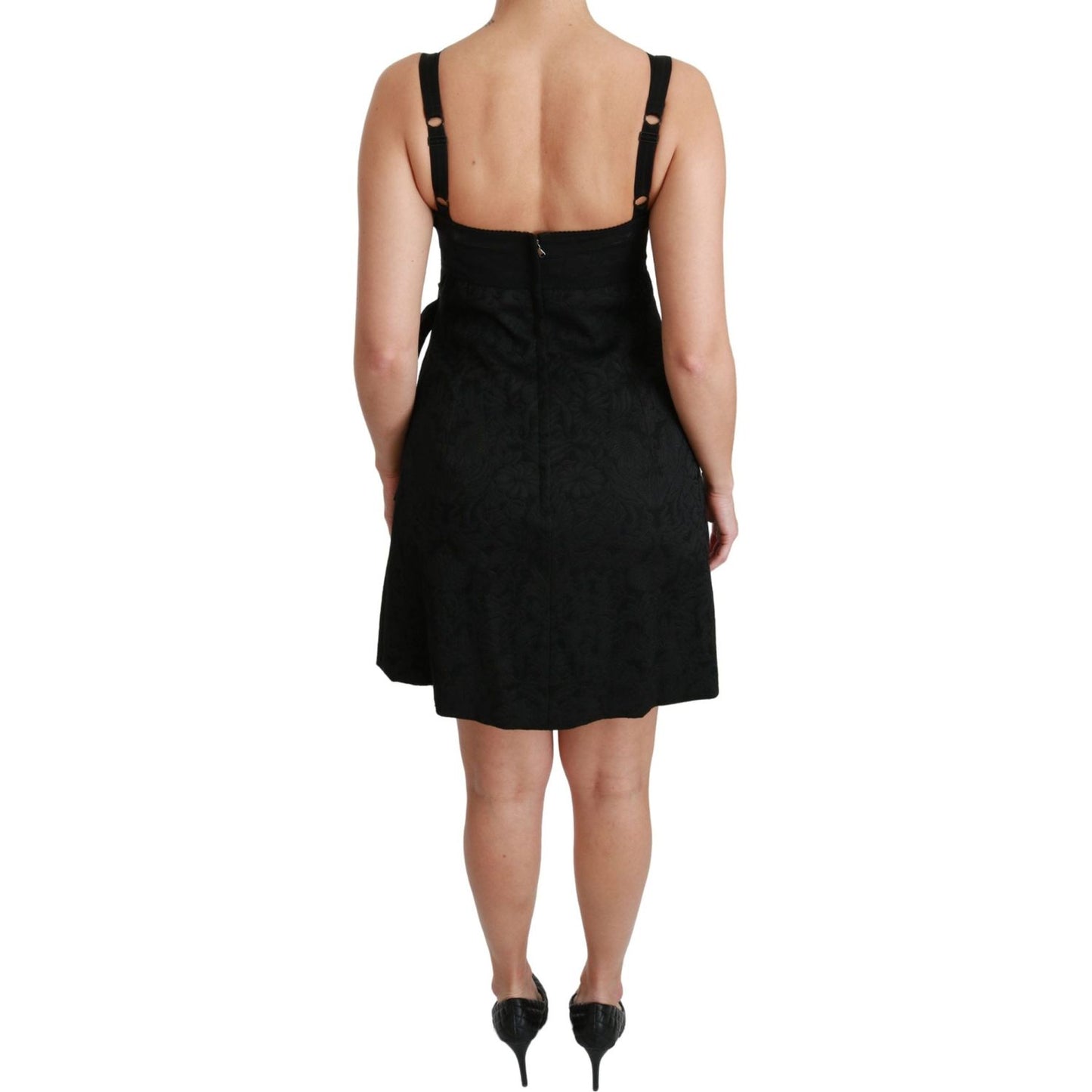 Dolce & Gabbana | Black Stretch Satin Jacquard Mini Dress | McRichard Designer Brands