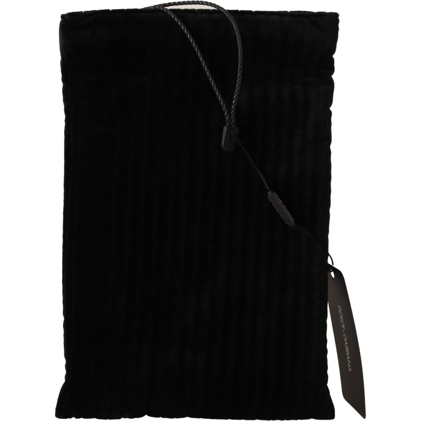 Dolce & Gabbana | Black Velvet Quilt Drawstring Logo Plaque Pouch Bag | 209.00 - McRichard Designer Brands