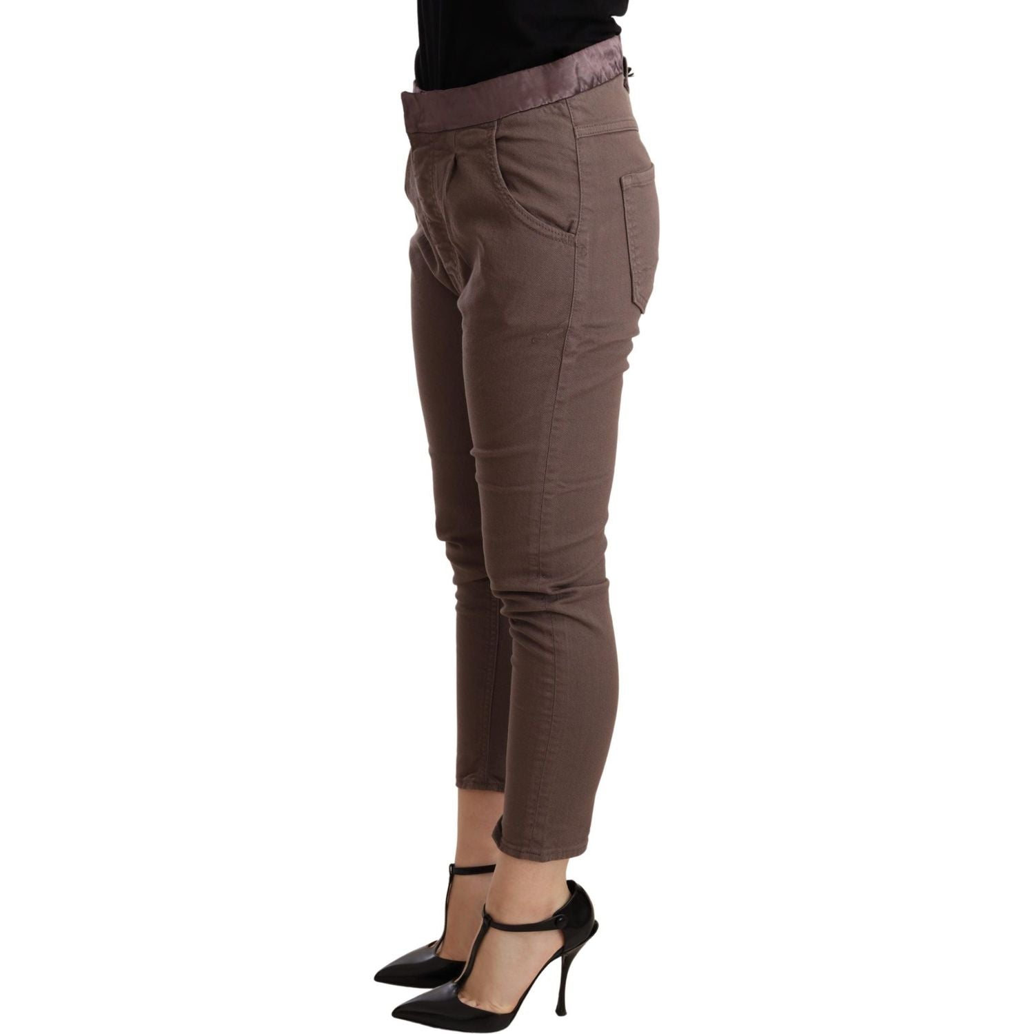 CYCLE | Brown Mid Waist Cropped Skinny Stretch Trouser | McRichard Designer Brands