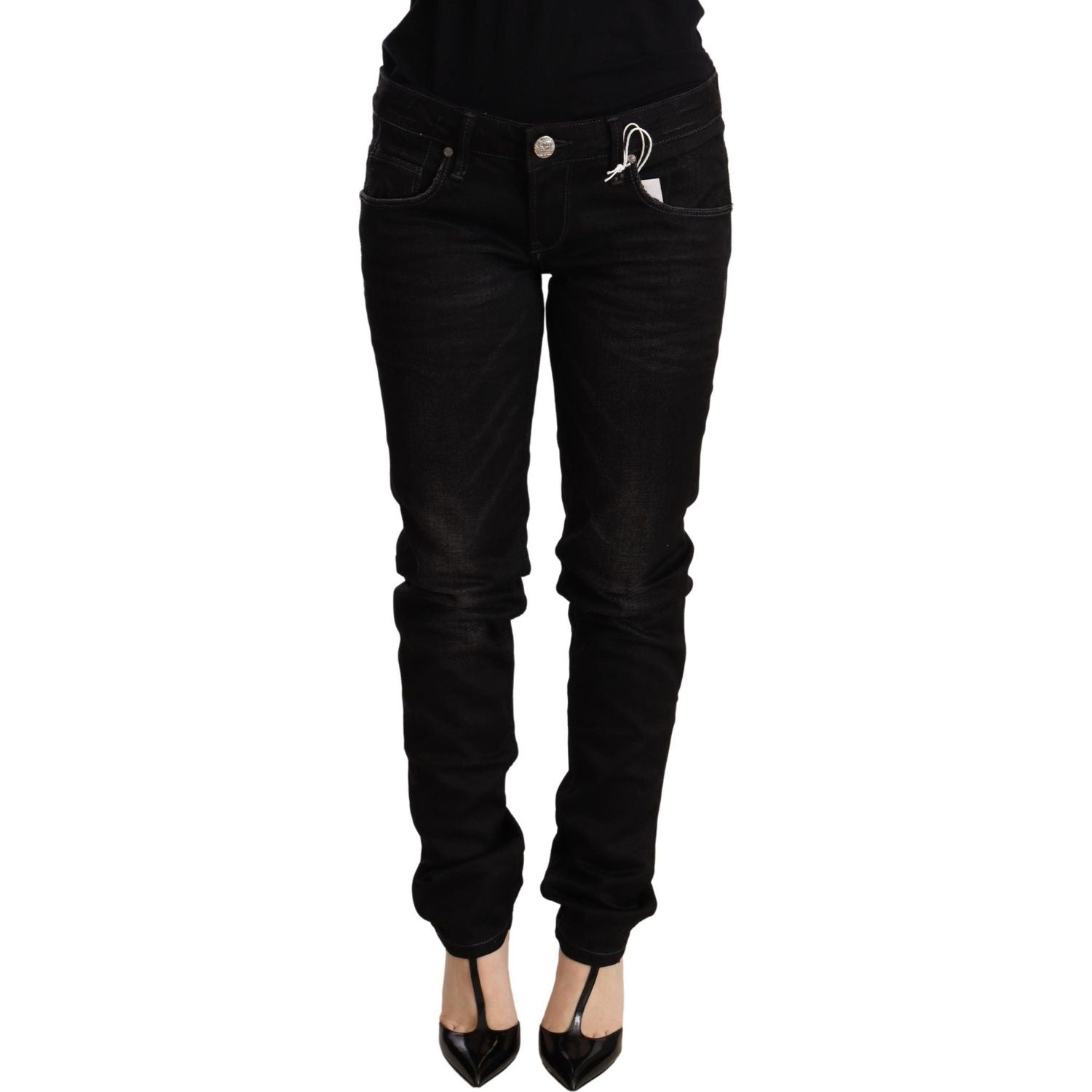Acht | Black Low Waist Skinny Denim Cotton Trouser | McRichard Designer Brands