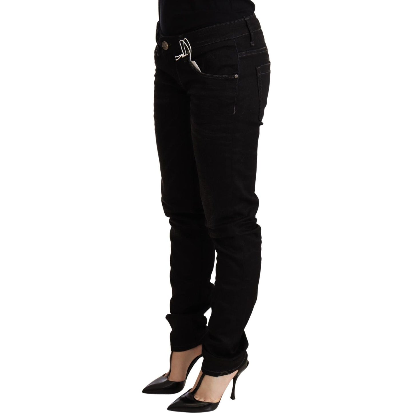 Acht | Black Low Waist Skinny Denim Cotton Trouser | McRichard Designer Brands