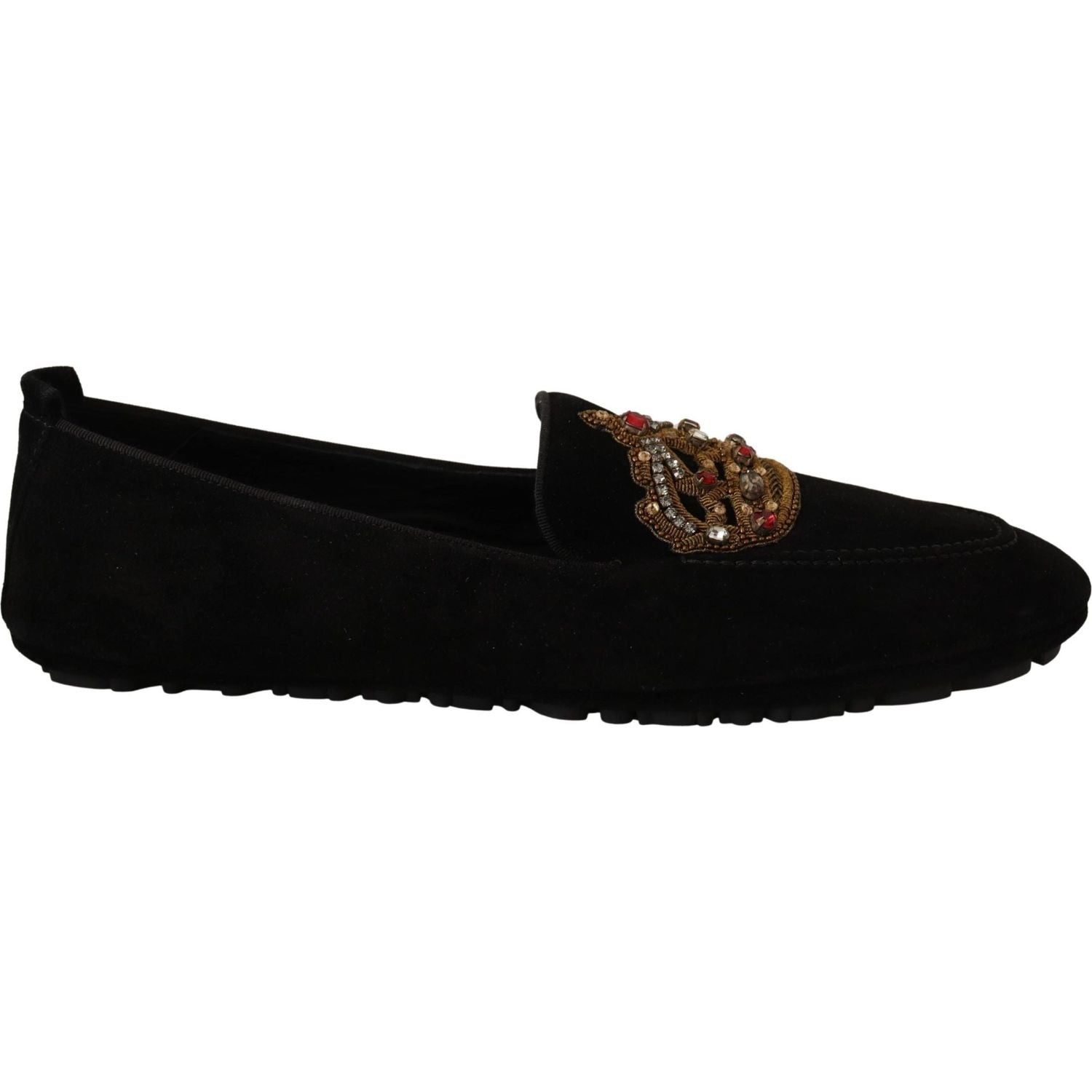 Dolce & Gabbana | Black Leather Crystal Gold Crown Loafers Shoes | 729.00 - McRichard Designer Brands