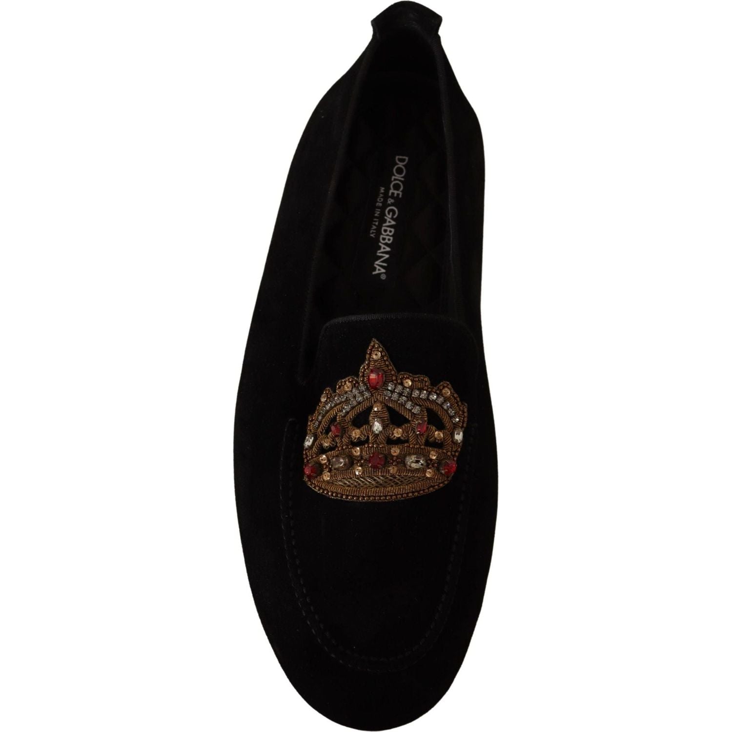 Dolce & Gabbana | Black Leather Crystal Gold Crown Loafers Shoes | 729.00 - McRichard Designer Brands