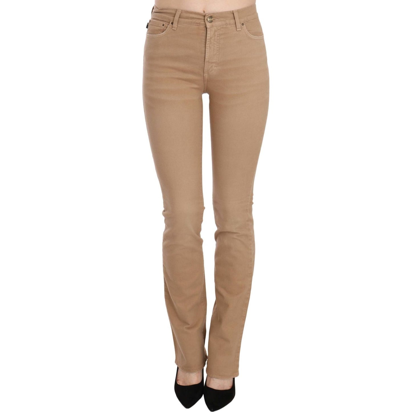Just Cavalli | Brown Cotton Stretch Mid Waist Skinny Trousers Pants | McRichard Designer Brands