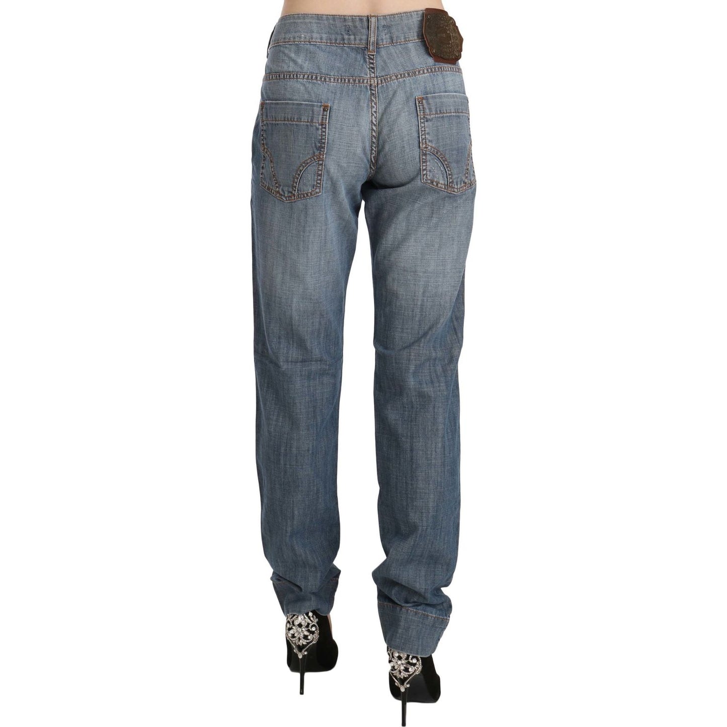 Just Cavalli | Blue Washed Cotton Low Waist Slim Fit Denim Pants | McRichard Designer Brands