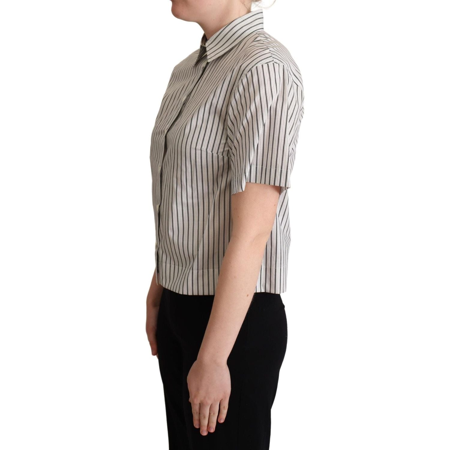 Dolce & Gabbana | White Black Striped Collared Shirt Blouse Top | McRichard Designer Brands