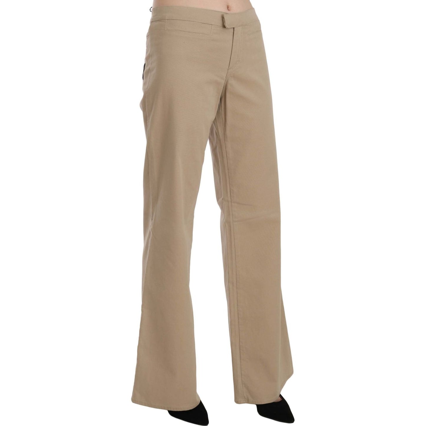 Just Cavalli | Beige Cotton Mid Waist Flared Trousers Pants | McRichard Designer Brands