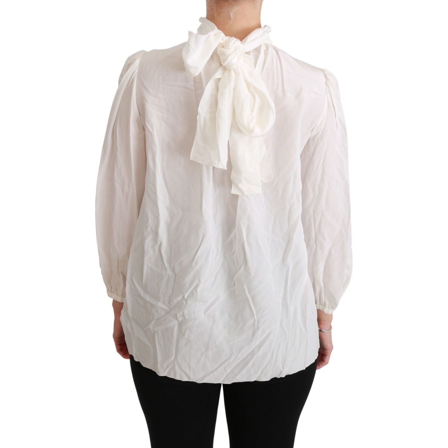 Dolce & Gabbana | White Turtle Neck Blouse Shirt Silk Top | McRichard Designer Brands